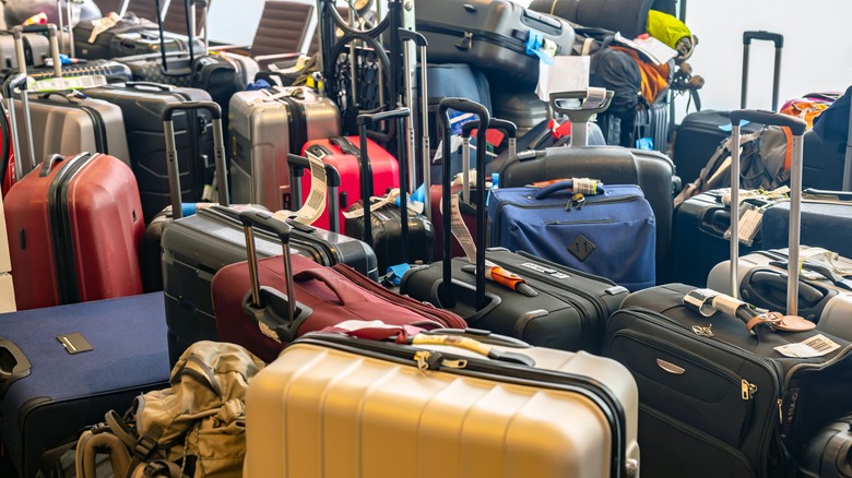 Suitcases jumbled together